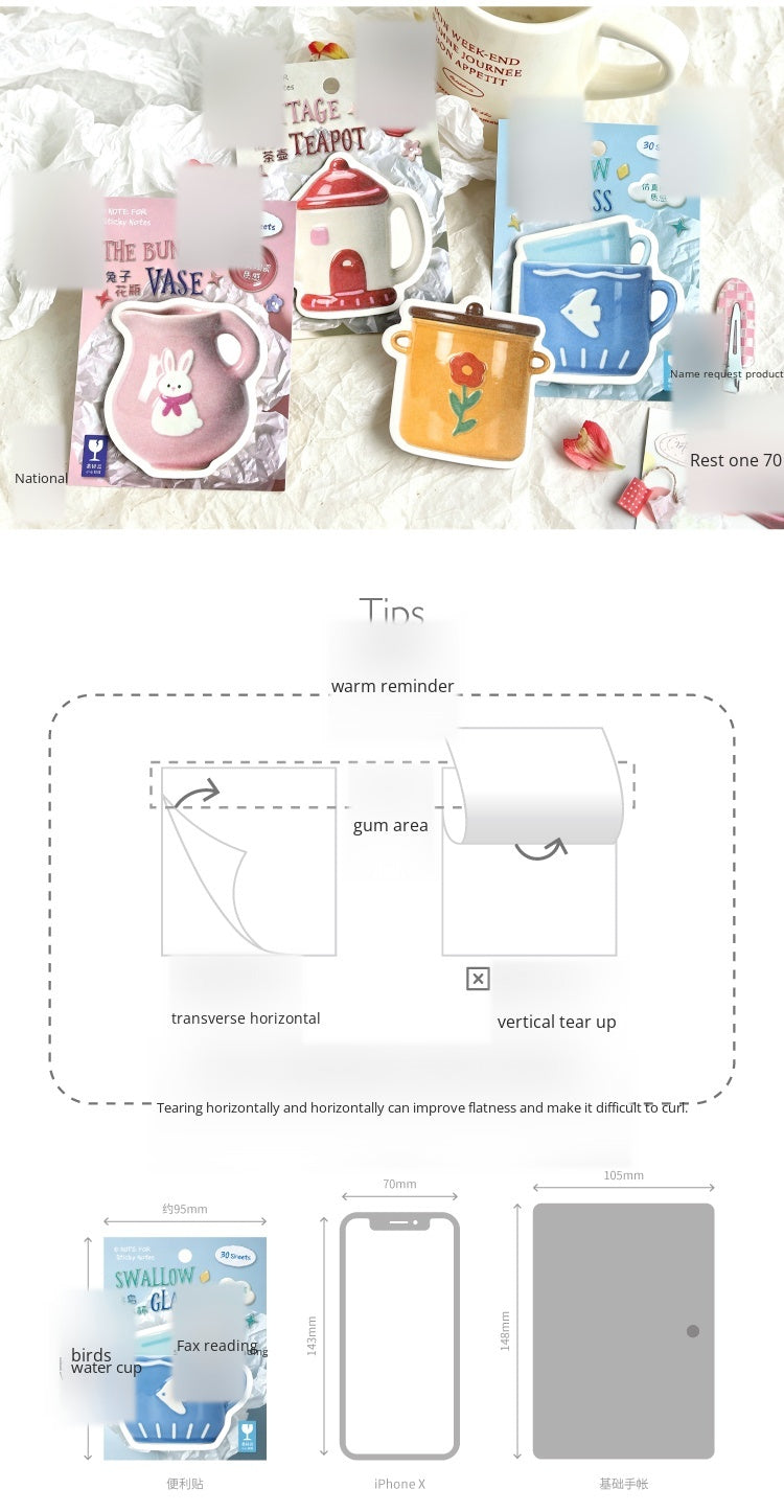 NOTE FOR Convenience Sticker Pottery Workshop Simple cute simulation fun ceramic tableware pattern hand curtain collage decoration DIY material notes simulation ceramic gloss hand curtain
