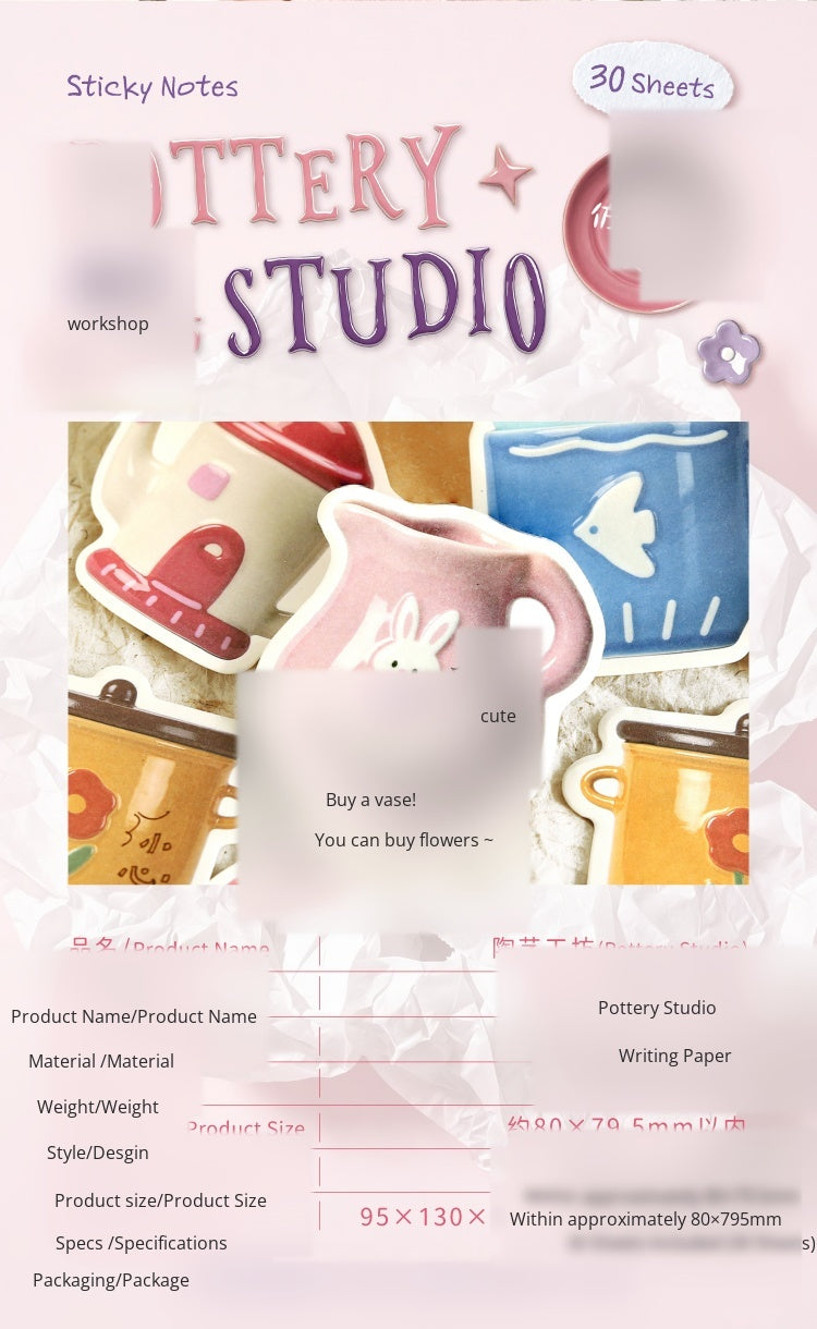 NOTE FOR Convenience Sticker Pottery Workshop Simple cute simulation fun ceramic tableware pattern hand curtain collage decoration DIY material notes simulation ceramic gloss hand curtain