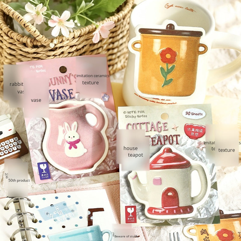 NOTE FOR Convenience Sticker Pottery Workshop Simple cute simulation fun ceramic tableware pattern hand curtain collage decoration DIY material notes simulation ceramic gloss hand curtain