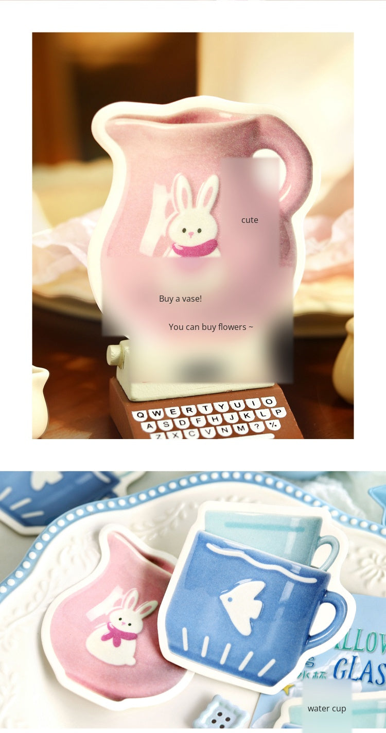 NOTE FOR Convenience Sticker Pottery Workshop Simple cute simulation fun ceramic tableware pattern hand curtain collage decoration DIY material notes simulation ceramic gloss hand curtain
