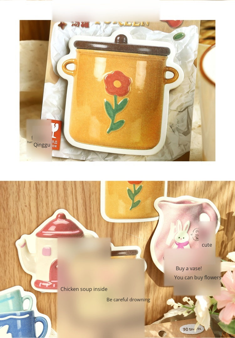 NOTE FOR Convenience Sticker Pottery Workshop Simple cute simulation fun ceramic tableware pattern hand curtain collage decoration DIY material notes simulation ceramic gloss hand curtain