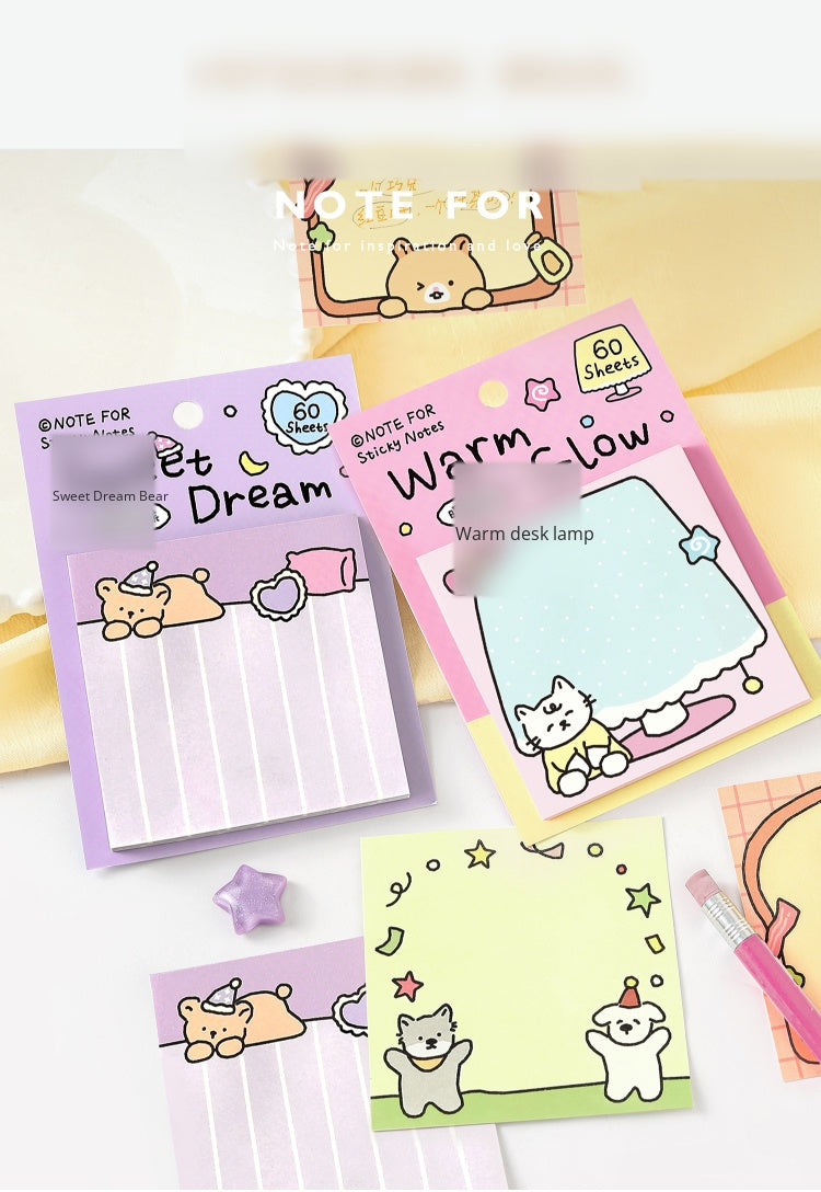 NOTE FOR Post-it notes corner and notes Korean simple cute small illustrations hand accounts collage notes DIY material paper interesting cute pet scene border 60 Sheets Included hand accounts