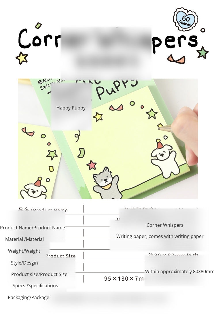 NOTE FOR Post-it notes corner and notes Korean simple cute small illustrations hand accounts collage notes DIY material paper interesting cute pet scene border 60 Sheets Included hand accounts