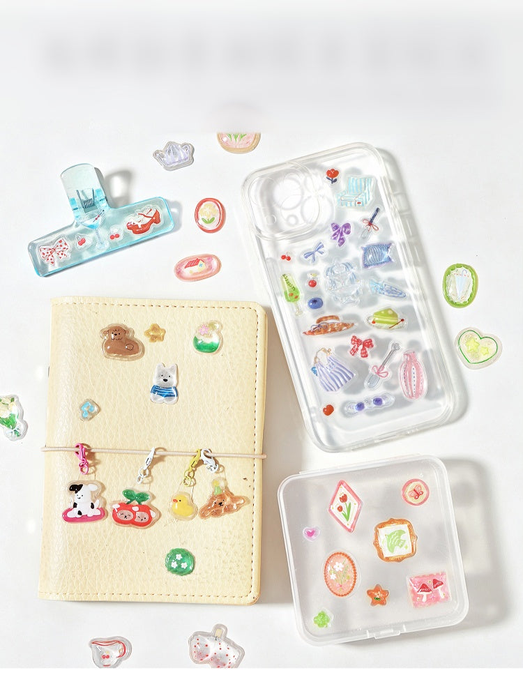 NOTE FOR 3 D stereoscopic sticker relaxed diary book transparent crystal embossed Korean Japanese cute literary animals plants DIY stickers pain bag filled phone case photo frame keyboard