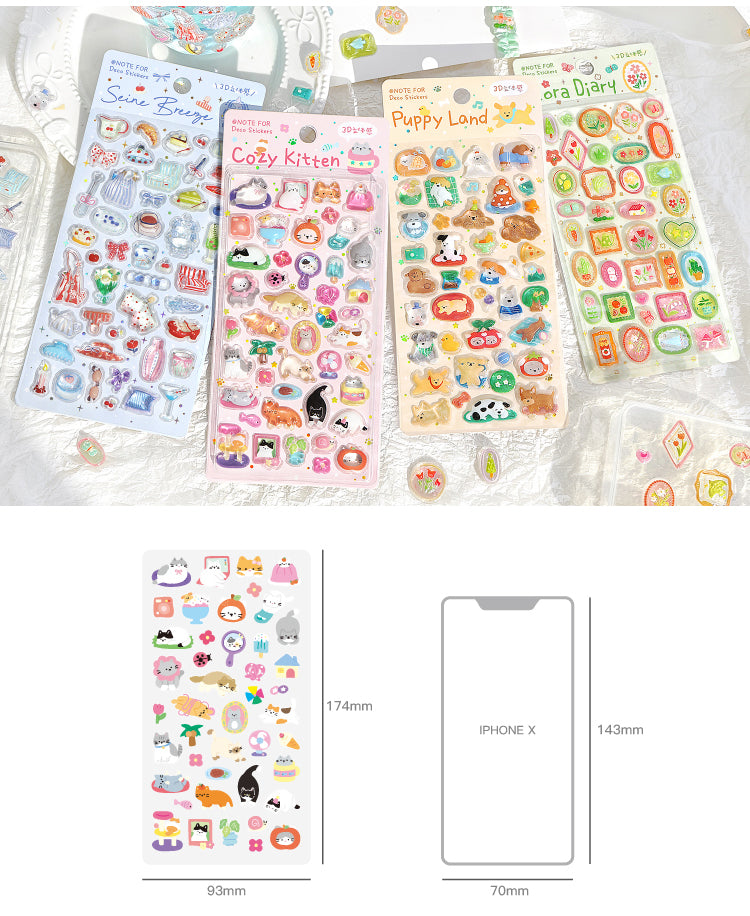 NOTE FOR 3 D stereoscopic sticker relaxed diary book transparent crystal embossed Korean Japanese cute literary animals plants DIY stickers pain bag filled phone case photo frame keyboard