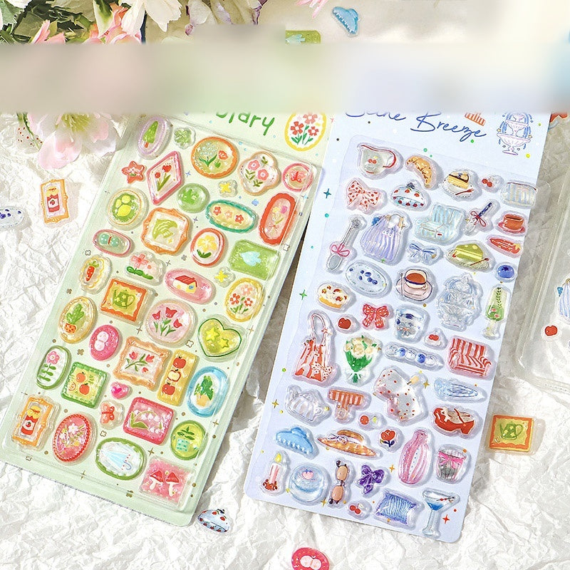 NOTE FOR 3 D stereoscopic sticker relaxed diary book transparent crystal embossed Korean Japanese cute literary animals plants DIY stickers pain bag filled phone case photo frame keyboard