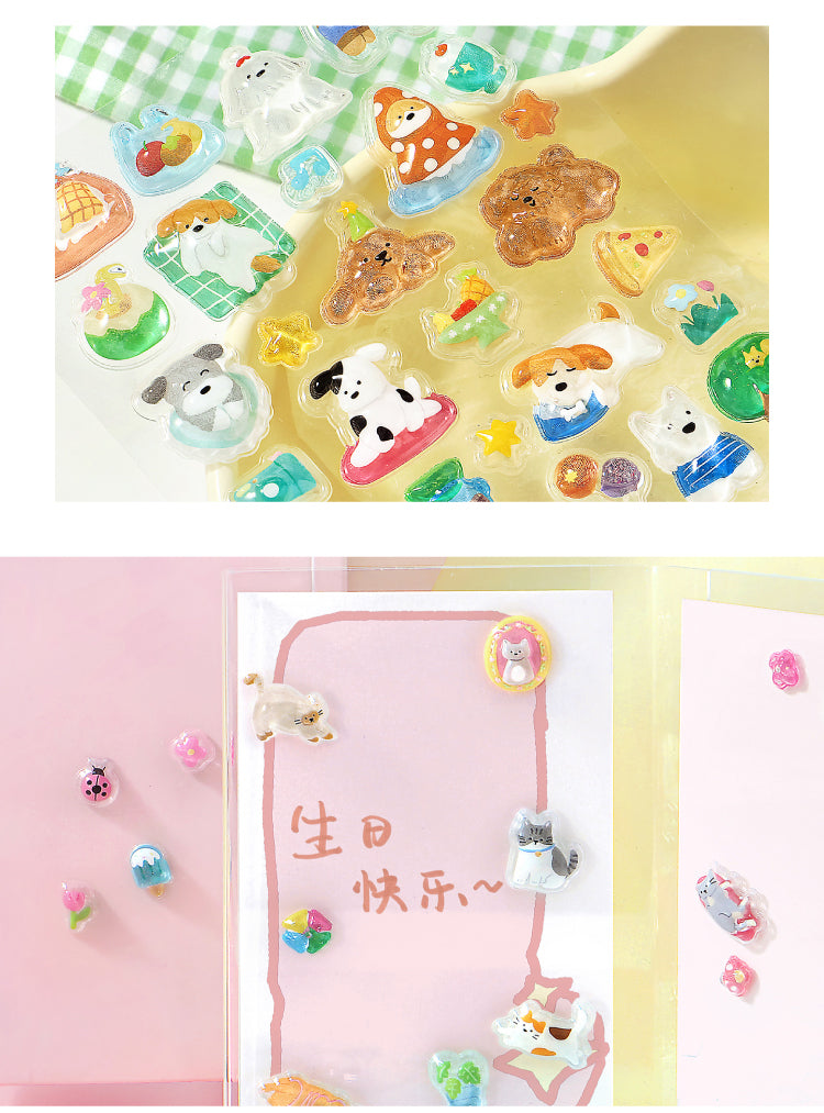 NOTE FOR 3 D stereoscopic sticker relaxed diary book transparent crystal embossed Korean Japanese cute literary animals plants DIY stickers pain bag filled phone case photo frame keyboard