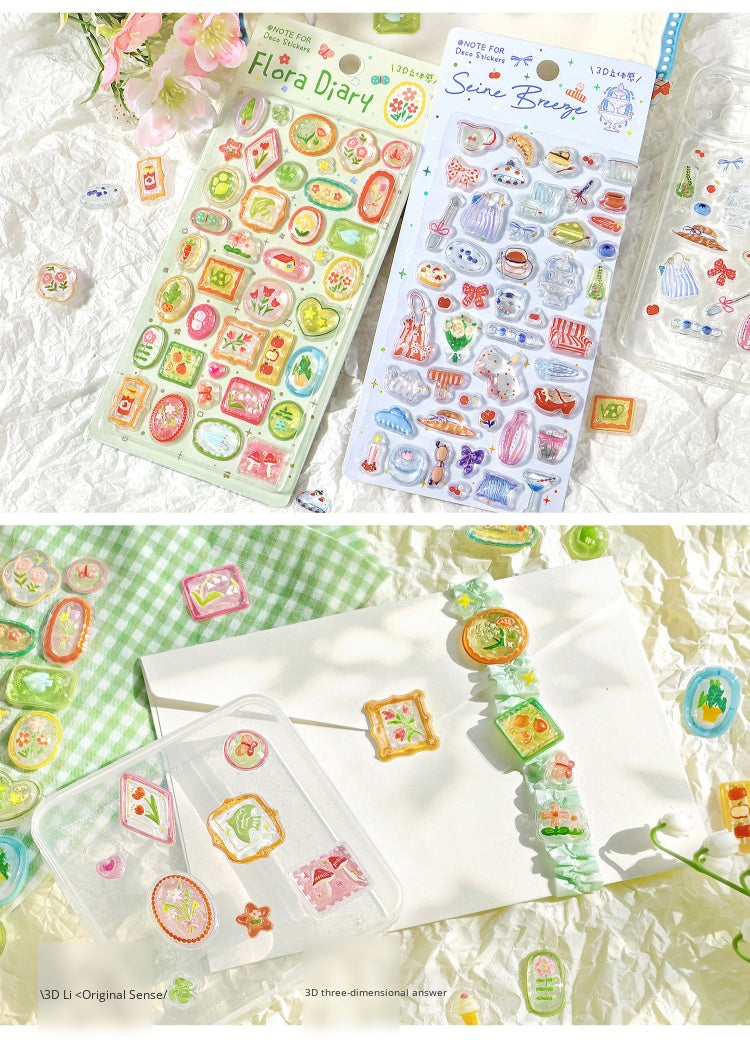 NOTE FOR 3 D stereoscopic sticker relaxed diary book transparent crystal embossed Korean Japanese cute literary animals plants DIY stickers pain bag filled phone case photo frame keyboard