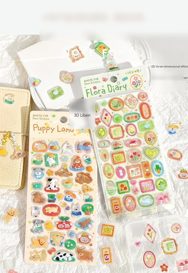 NOTE FOR 3 D stereoscopic sticker relaxed diary book transparent crystal embossed Korean Japanese cute literary animals plants DIY stickers pain bag filled phone case photo frame keyboard