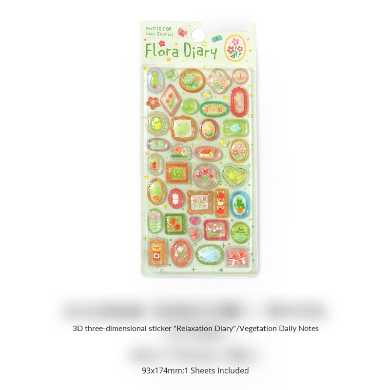 NOTE FOR 3 D stereoscopic sticker relaxed diary book transparent crystal embossed Korean Japanese cute literary animals plants DIY stickers pain bag filled phone case photo frame keyboard