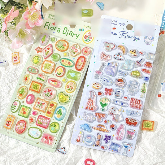 NOTE FOR 3 D stereoscopic sticker relaxed diary book transparent crystal embossed Korean Japanese cute literary animals plants DIY stickers pain bag filled phone case photo frame keyboard