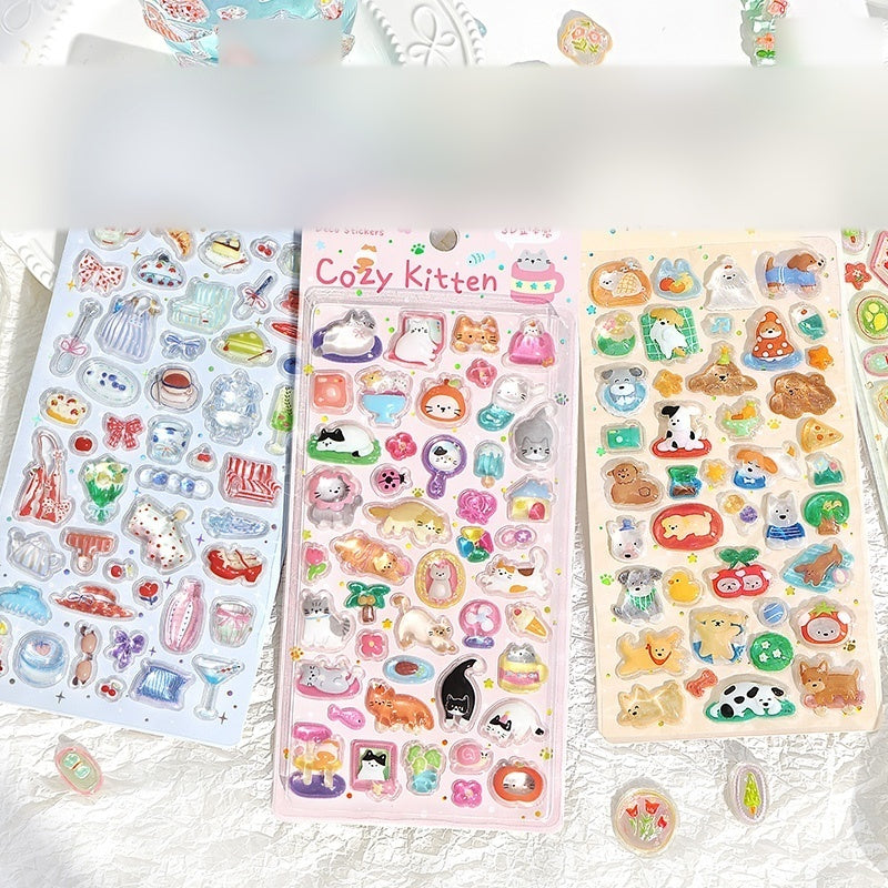 NOTE FOR 3 D stereoscopic sticker relaxed diary book transparent crystal embossed Korean Japanese cute literary animals plants DIY stickers pain bag filled phone case photo frame keyboard